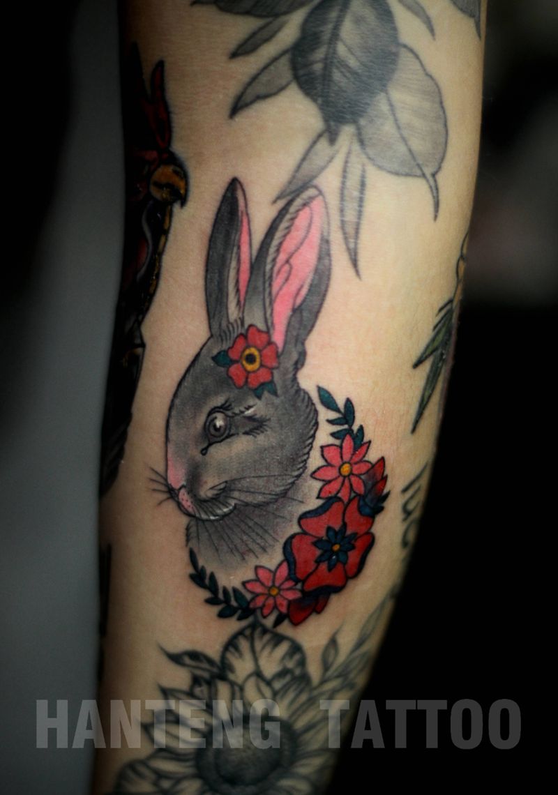 兔纹身图片_手臂Old School纹身图案