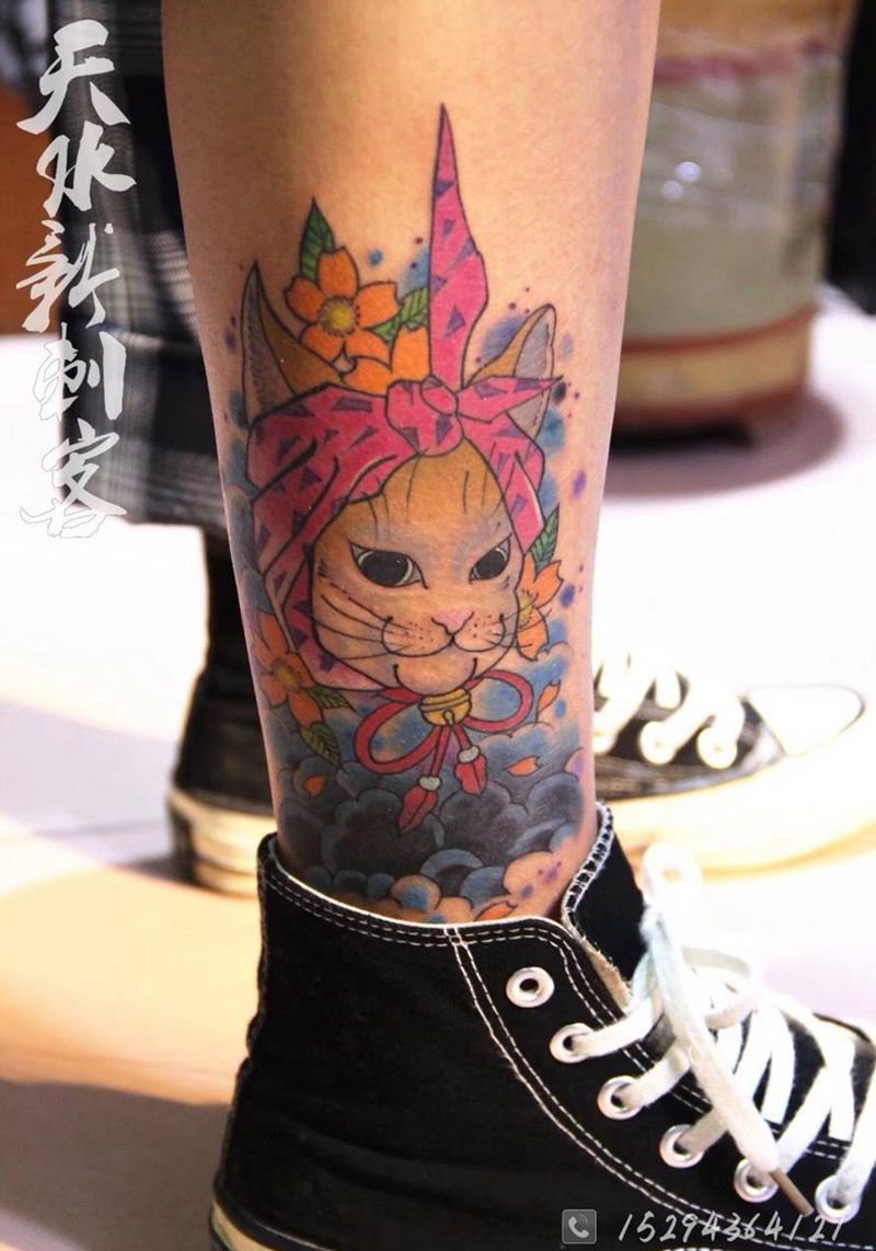 new school 猫遮盖纹身图片