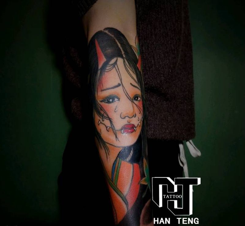 艺伎纹身图片_手臂新传统艺伎纹身图案