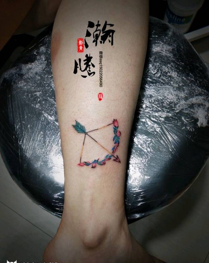 弓箭纹身图片_手臂水彩小清新纹身图案