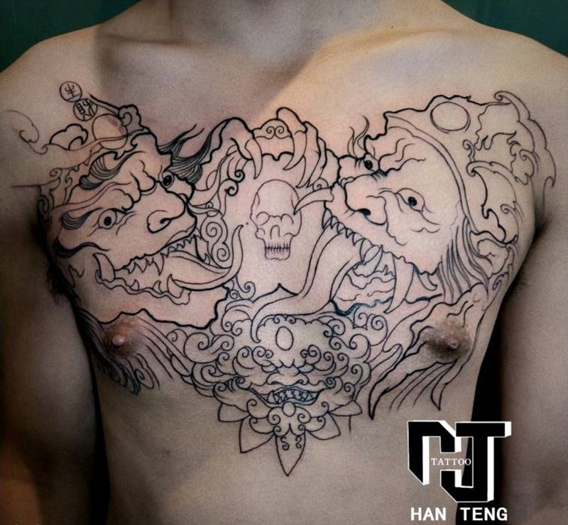 黑白无常纹身图片_胸部纹身图案