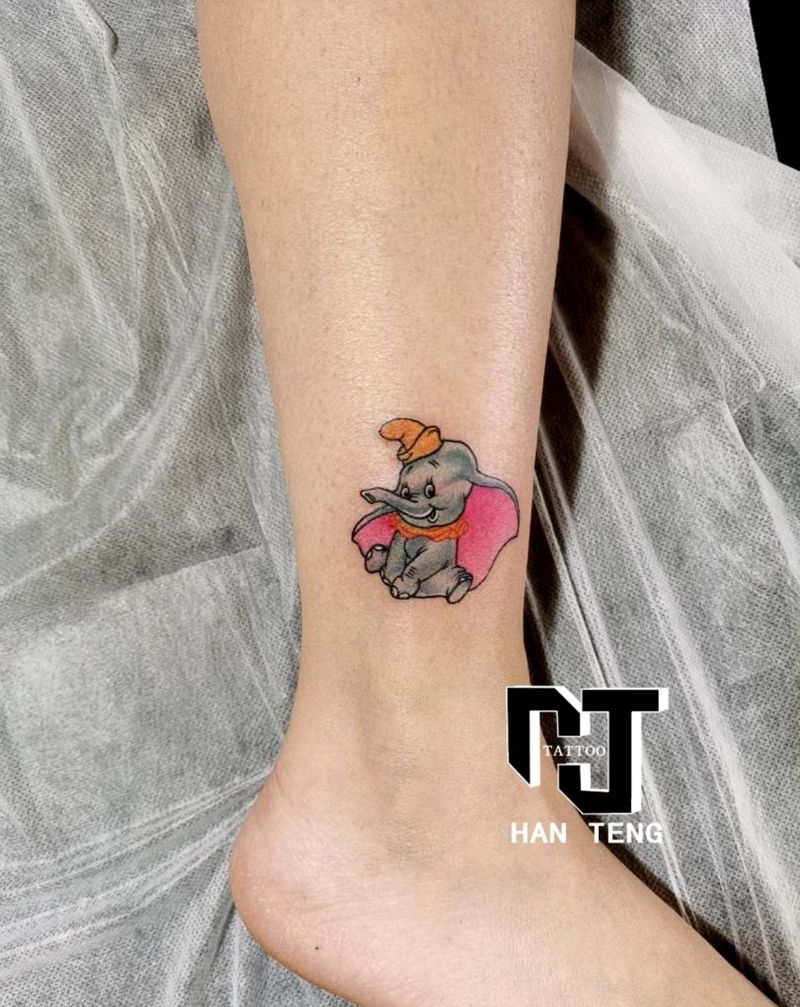 小象纹身图片_腿部New School小清新大象纹身图案