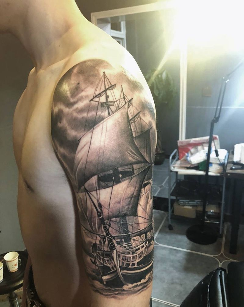 欧美帆船纹身图片