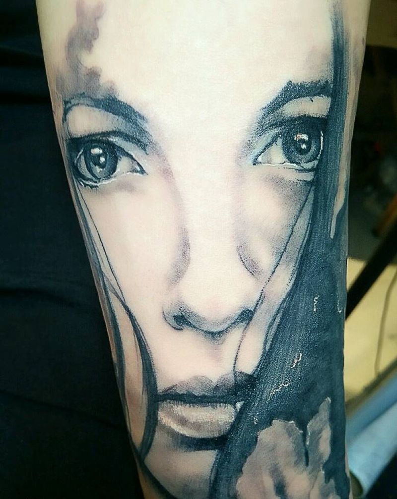 泼墨欧美肖像写实纹身图片_手臂欧美肖像写实人物成品纹身图案