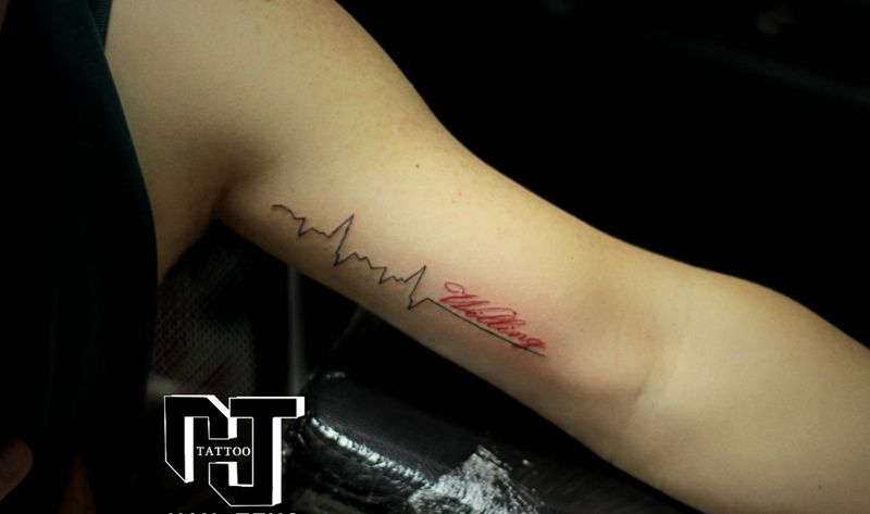 心电图纹身图片_手臂几何图腾纹身图案