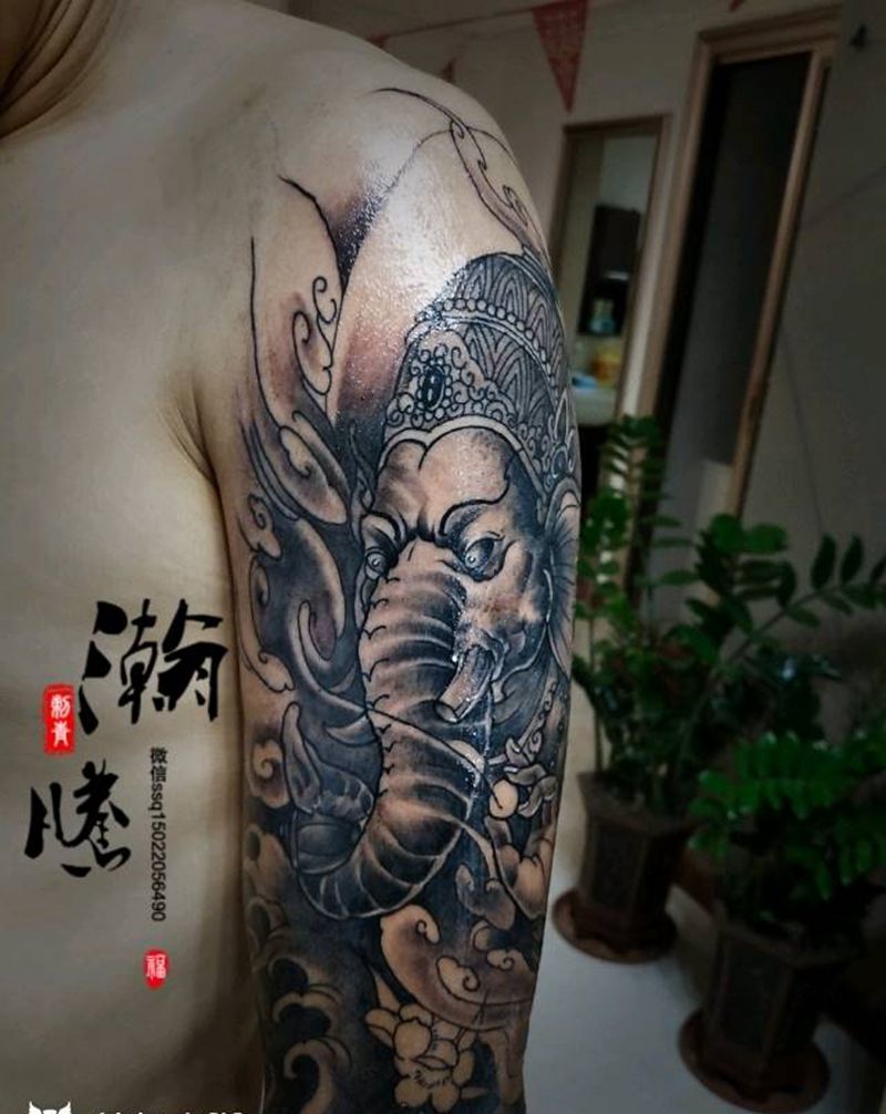 象神纹身图片_手臂传统动物人物鬼神成品纹身图案