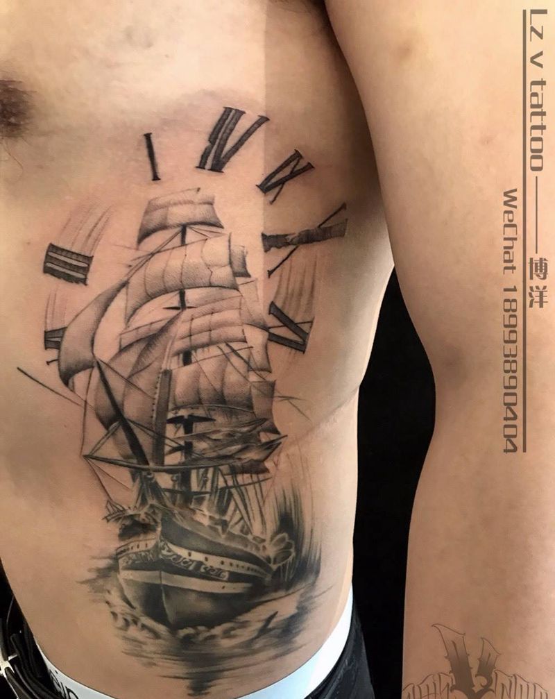 帆船纹身图片