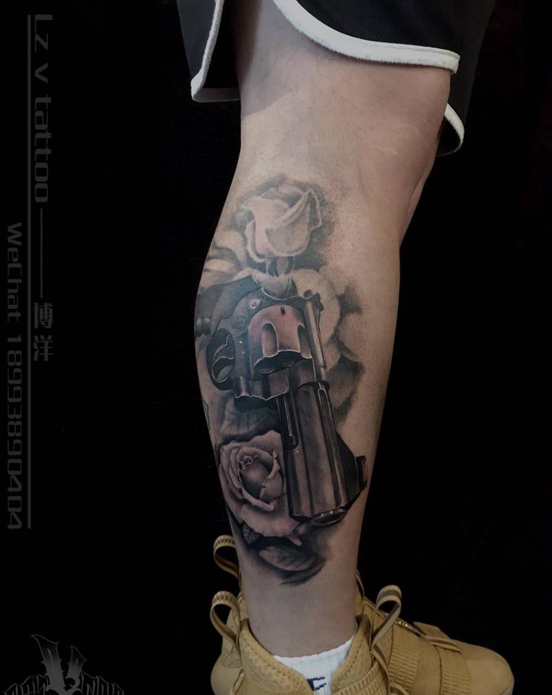 枪花纹身图片