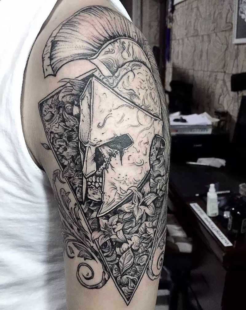 骷髅角斗士纹身图片_欧美成品纹身图案