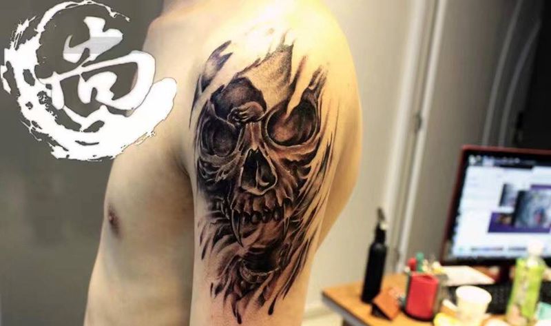 破皮骷髅纹身图片