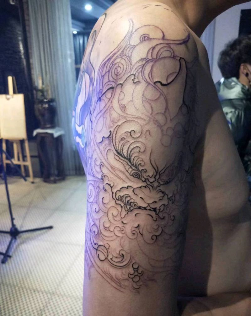 唐狮纹身图片_手臂新传统纹身图案