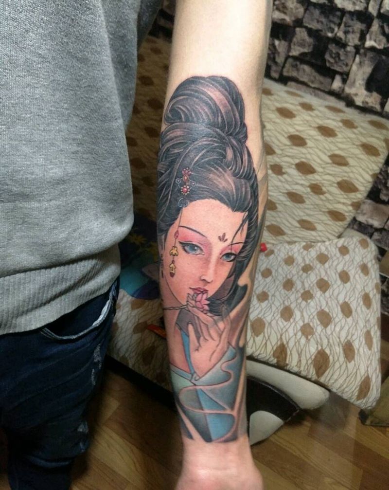彩色艺妓。。。纹身图片