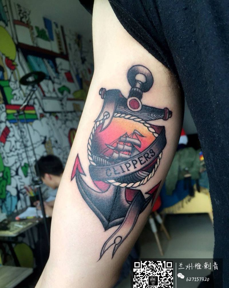 old school船锚纹身图片_成品手臂欧美纹身图案