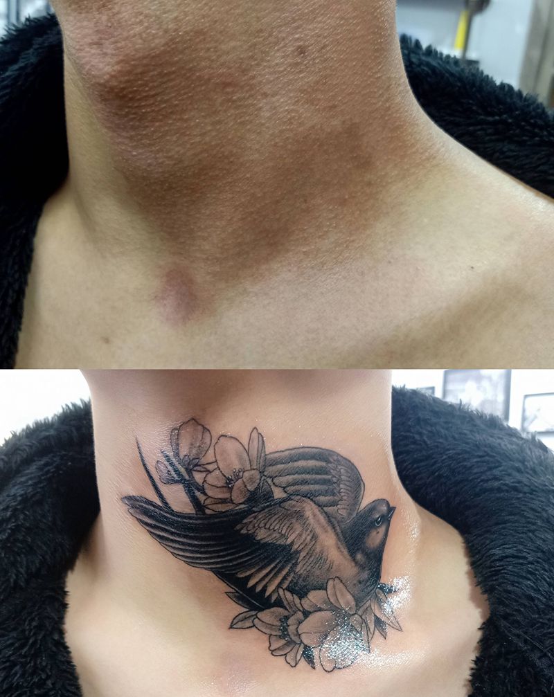燕子纹身图片_颈部纹身图案
