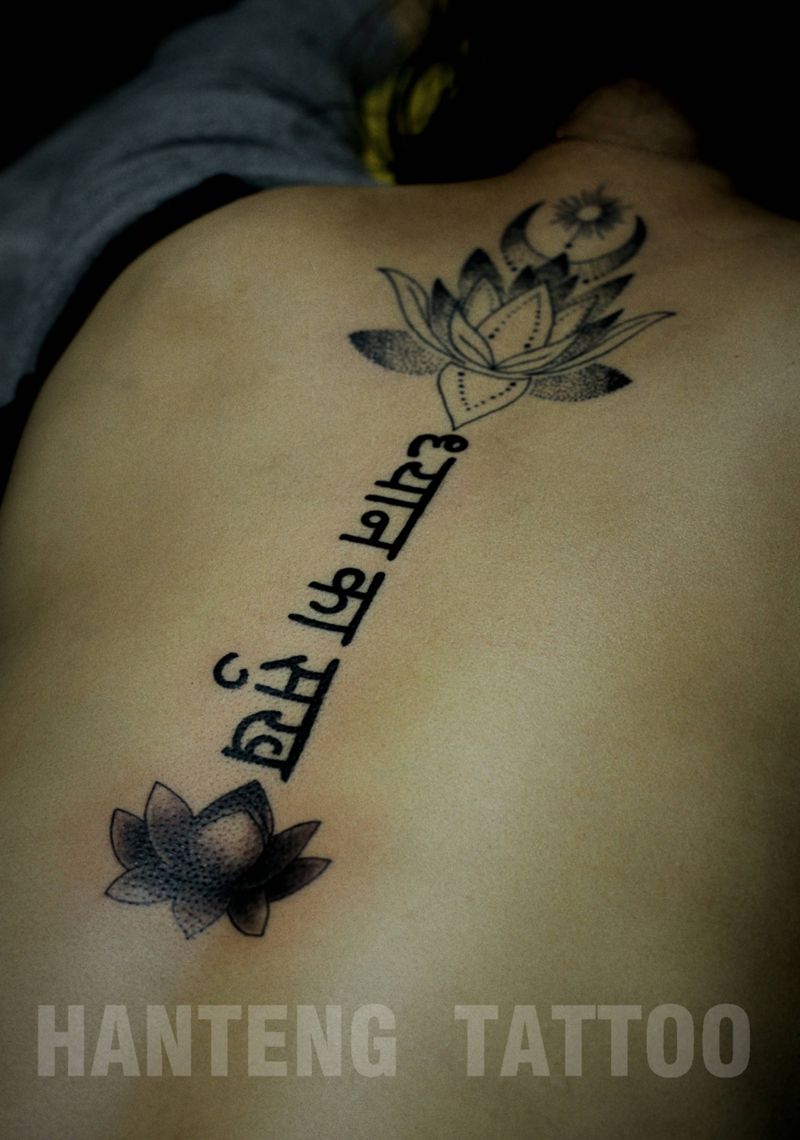 梵文纹身图片_背部几何图腾纹身图案