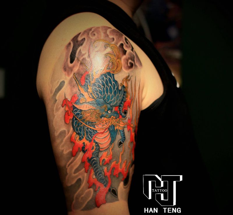 麒麟纹身图片_手臂新传统麒麟纹身图案