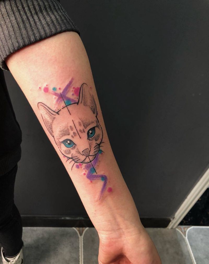 水彩猫纹身图片
