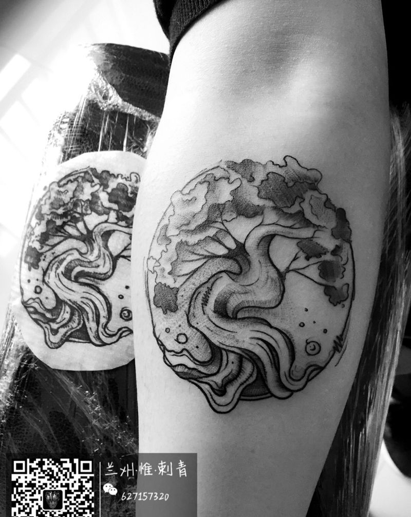 树纹身图片_成品手臂欧美植物纹身图案