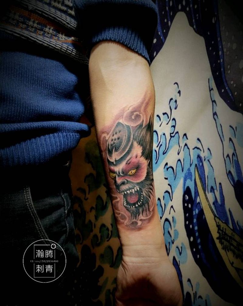 遮盖猴子纹身图片_手臂新传统猴子纹身图案