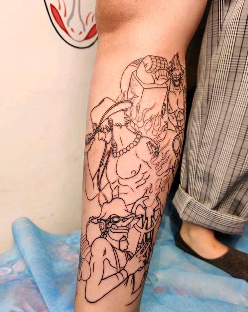 海贼粉纹身图片_腿部New School纹身图案