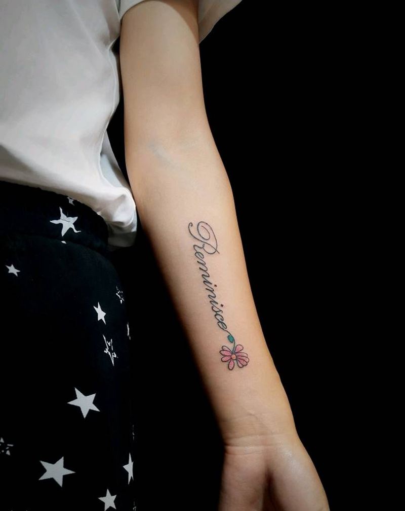 小清新纹身图片_手臂花体字几何小清新纹身图案