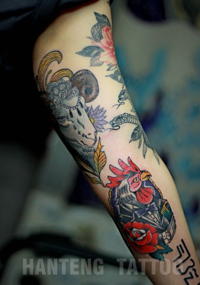 生肖纹身图片_手臂Old School纹身图案