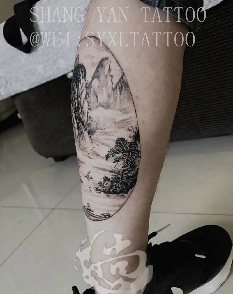 山水纹身图片