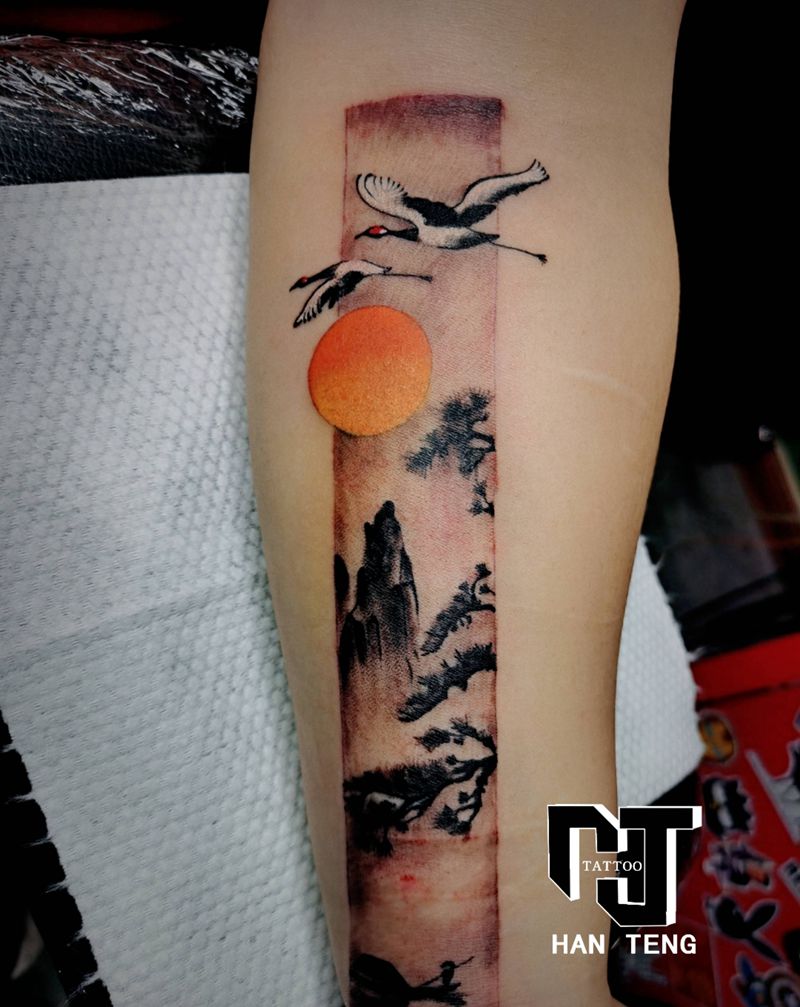 中国风纹身图片_手臂水墨纹身图案