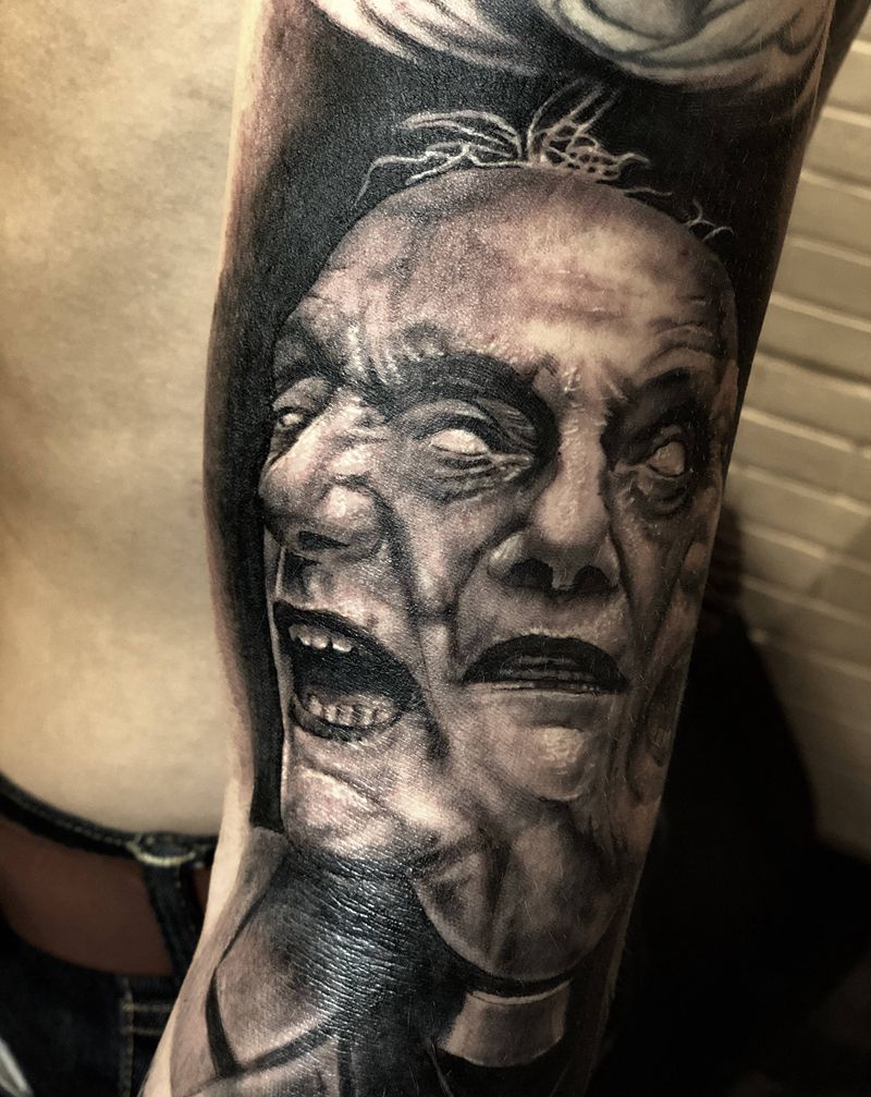 康斯坦丁纹身图片_手臂欧美写实暗黑教派教父纹身图案