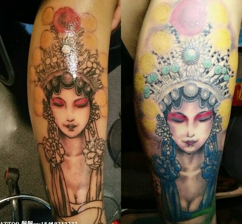 包小腿花旦纹身图片