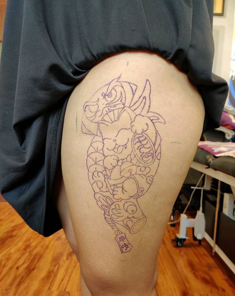 招财纹身图片_臀部老传统纹身图案