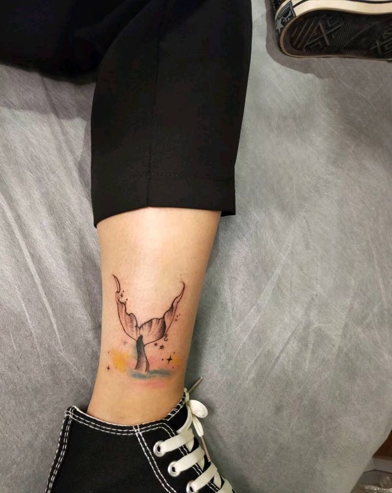 美人鱼尾纹身图片_腿部新传统纹身图案