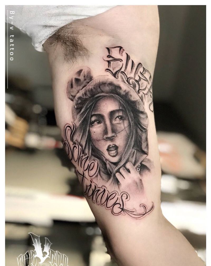 肖像花体字纹身图片