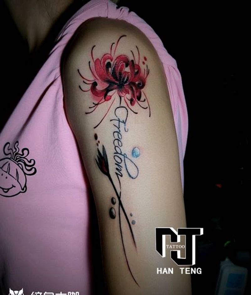 彼岸花纹身图片_手臂水彩几何彼岸花纹身图案