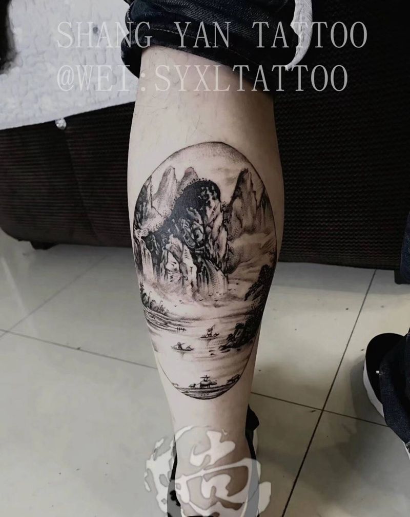 山水纹身图片