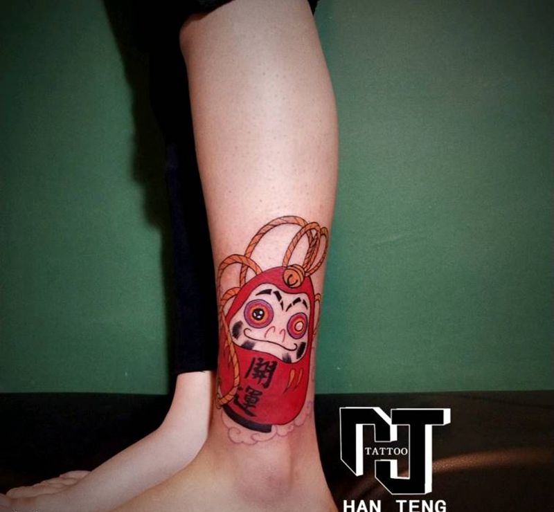 达摩蛋纹身图片_腿部新传统老传统达摩蛋纹身图案