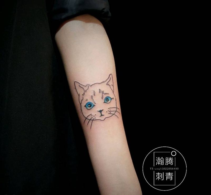 猫头纹身图片_手臂几何图腾小清新小臂纹身图案