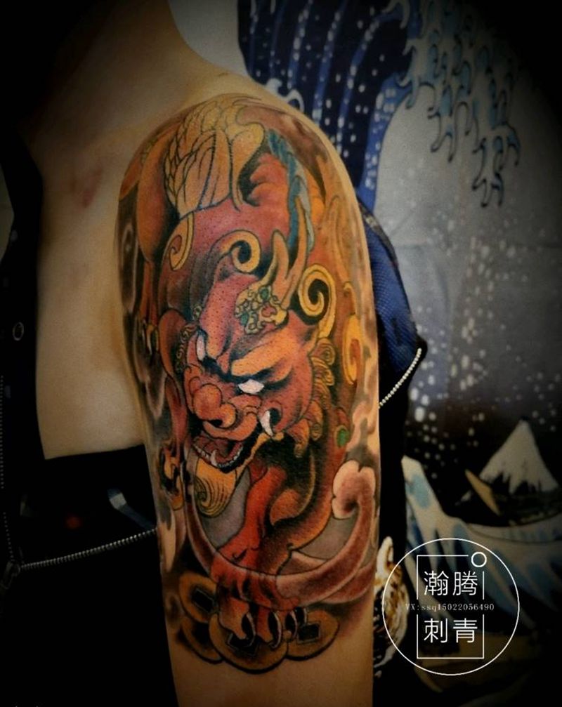 貔貅纹身图片_手臂新传统貔貅纹身图案