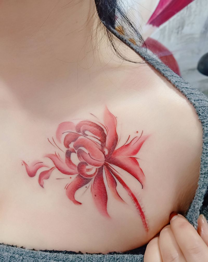 彼岸花纹身图片_胸部纹身图案