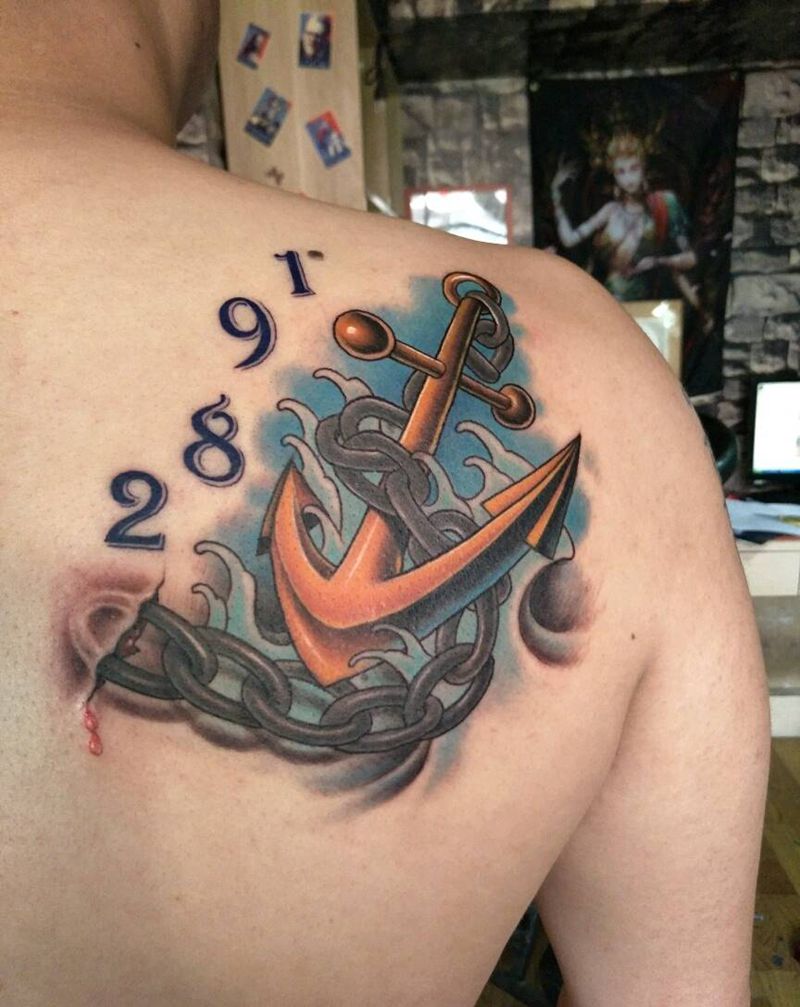 彩色船锚，在原来的图上加以改动纹身图片