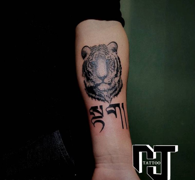 老虎纹身图片_手臂点刺图腾老虎纹身图案