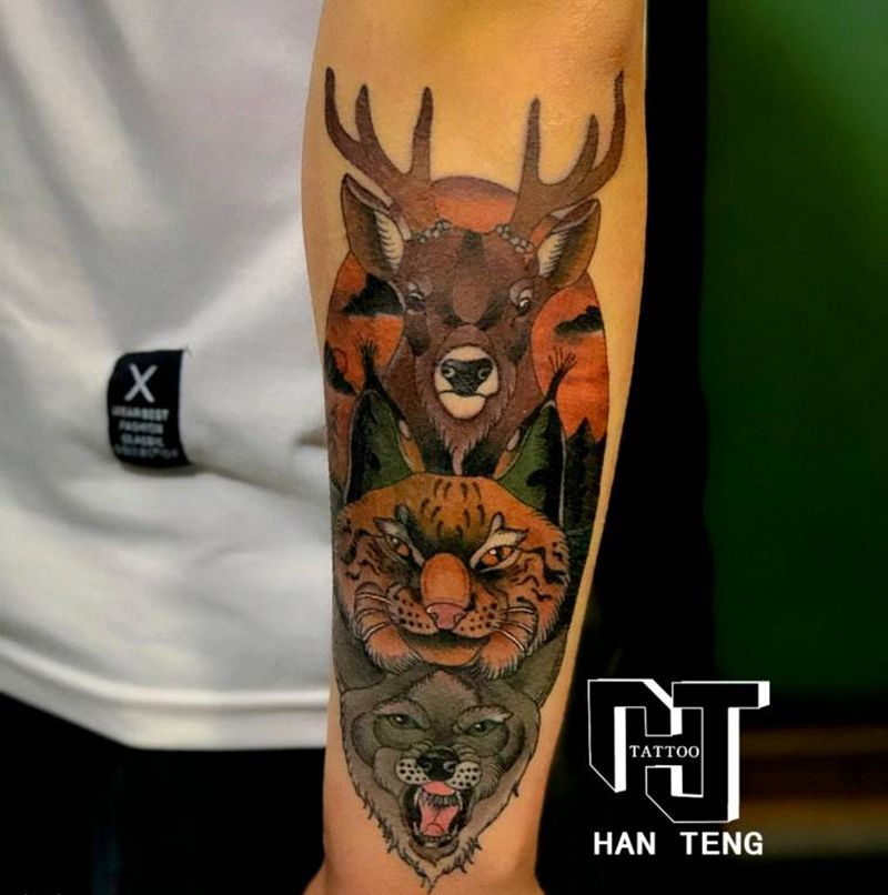 动物园纹身图片_手臂New SchoolOld School遮盖纹身图案