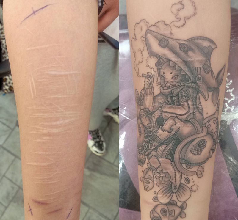 疤痕遮盖纹身图片_手臂纹身图案