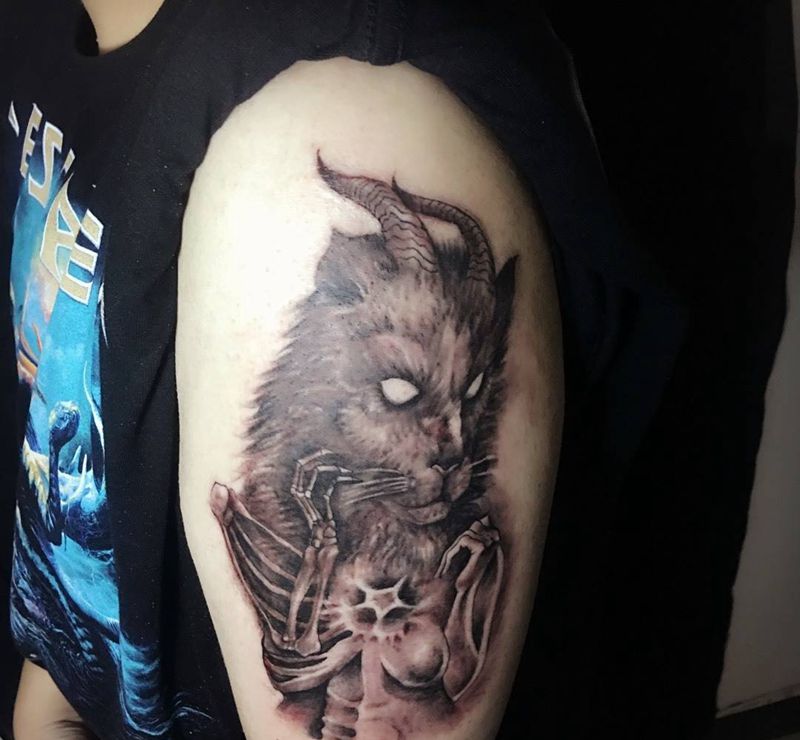 女撒旦纹身图片_成品手臂传统欧美鬼神人物图腾宗教纹身图案