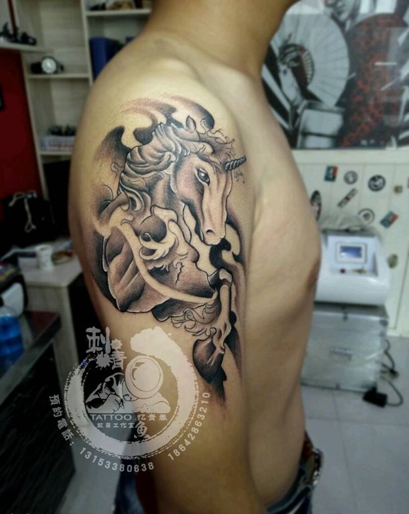 独角兽完工纹身图片