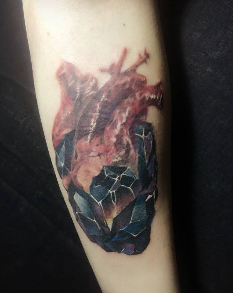 宝石心脏纹身图片_成品手臂写实欧美人物静物鬼神图腾宗教纹身图案