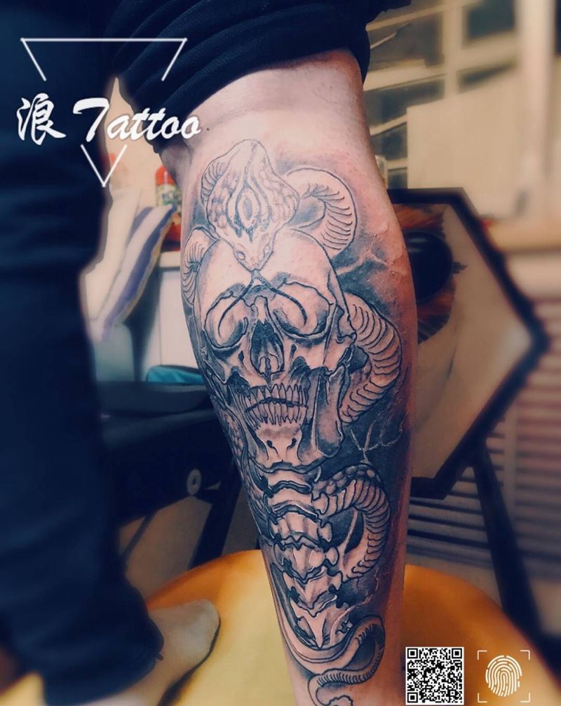 小腿骷髅纹身图片