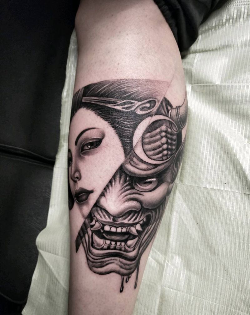 般若艺姬纹身图片_腿部新传统纹身图案