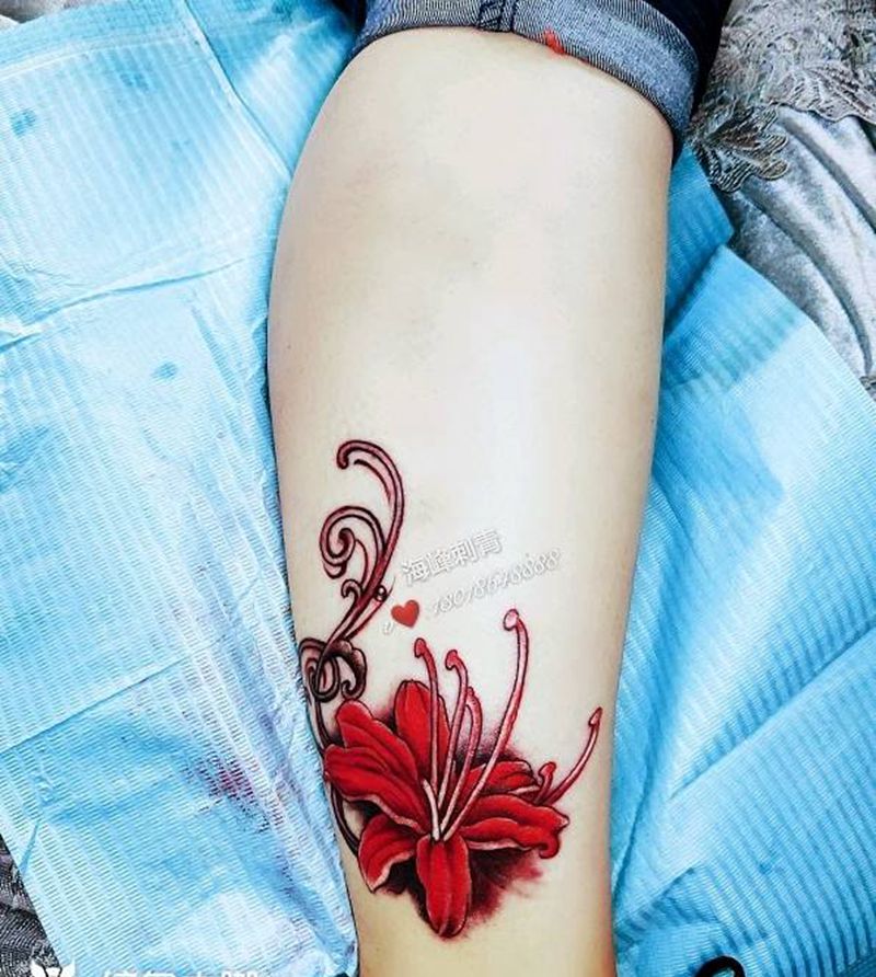 花纹身图片_腿部纹身图案