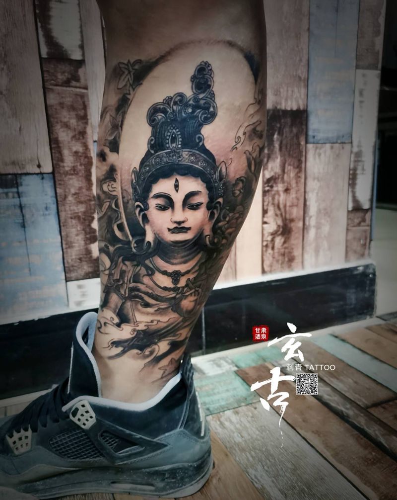 菩萨纹身图片_腿部新传统传统纹身图案